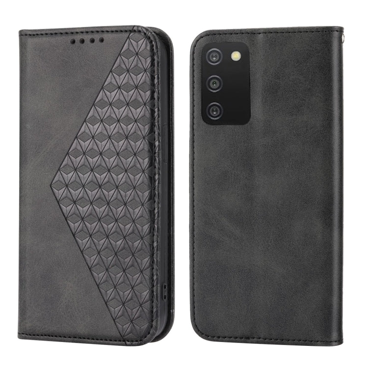 For OPPO A57 2022 Cubic Grid Calf Texture Magnetic Closure Leather Phone Case