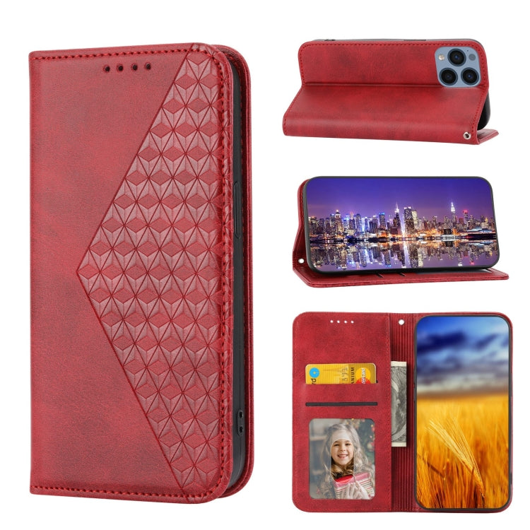 For Sony Xperia 1 IV Cubic Grid Calf Texture Magnetic Closure Leather Phone Case