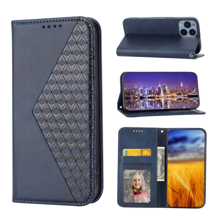 For Sony Xperia 1 IV Cubic Grid Calf Texture Magnetic Closure Leather Phone Case