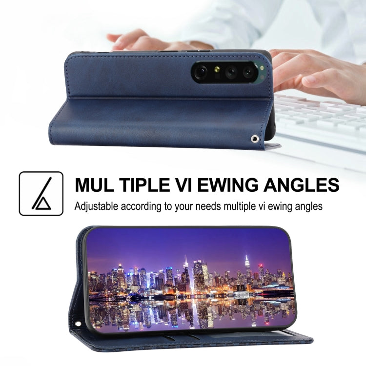 For Sony Xperia 1 IV Cubic Grid Calf Texture Magnetic Closure Leather Phone Case