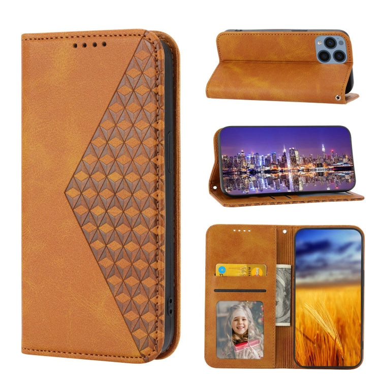 For Sony Xperia 1 IV Cubic Grid Calf Texture Magnetic Closure Leather Phone Case