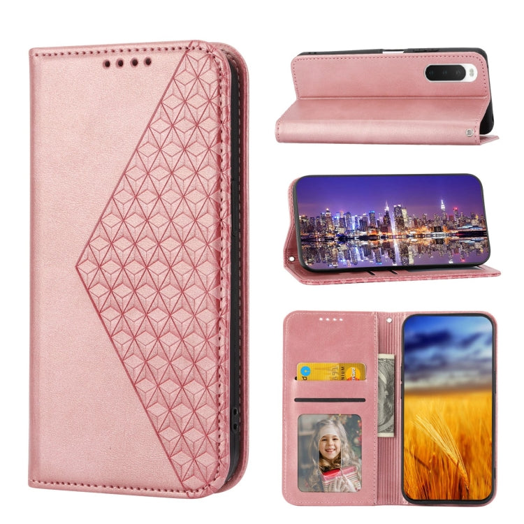 For Sony Xperia 10 IV Cubic Grid Calf Texture Magnetic Closure Leather Phone Case