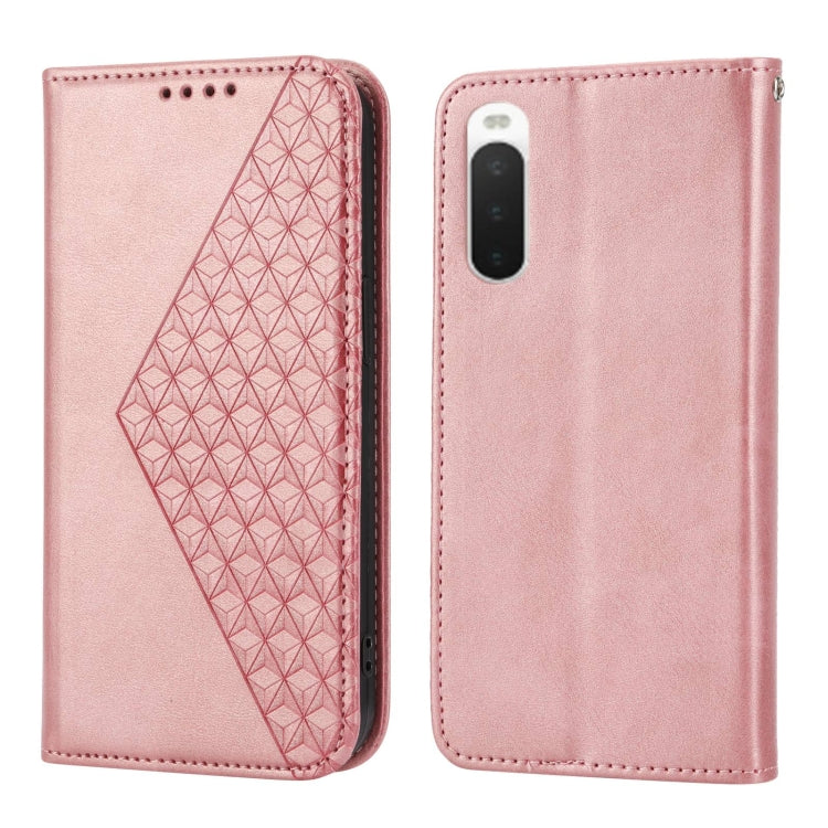 For Sony Xperia 10 IV Cubic Grid Calf Texture Magnetic Closure Leather Phone Case