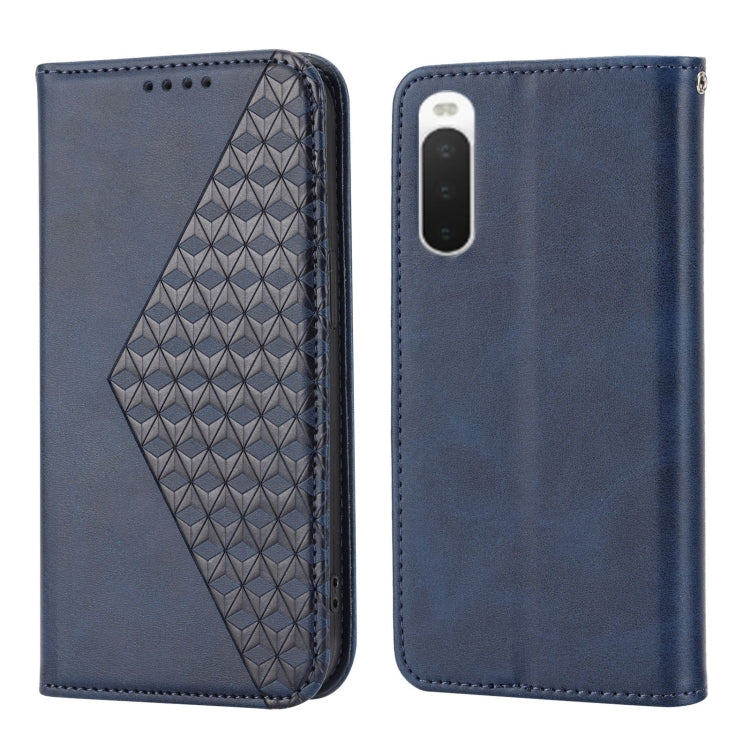 For Sony Xperia 10 IV Cubic Grid Calf Texture Magnetic Closure Leather Phone Case