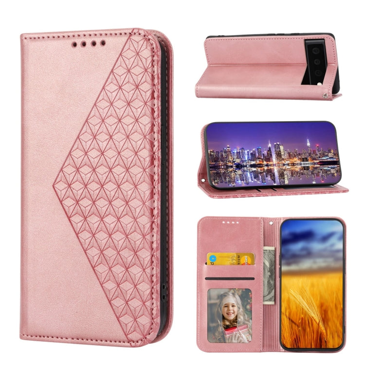For Google Pixel 6 Cubic Grid Calf Texture Magnetic Closure Leather Phone Case