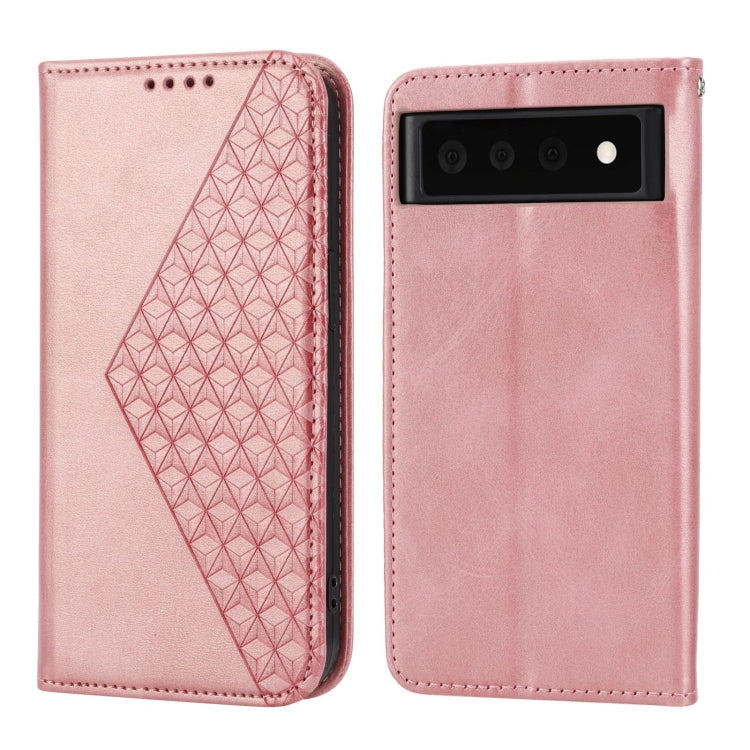 For Google Pixel 6 Cubic Grid Calf Texture Magnetic Closure Leather Phone Case
