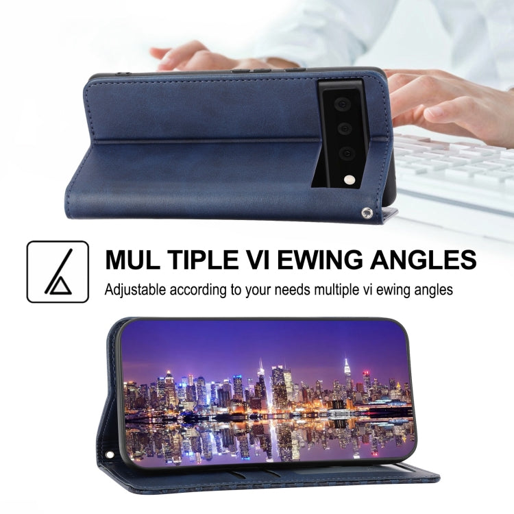 For Google Pixel 6 Cubic Grid Calf Texture Magnetic Closure Leather Phone Case