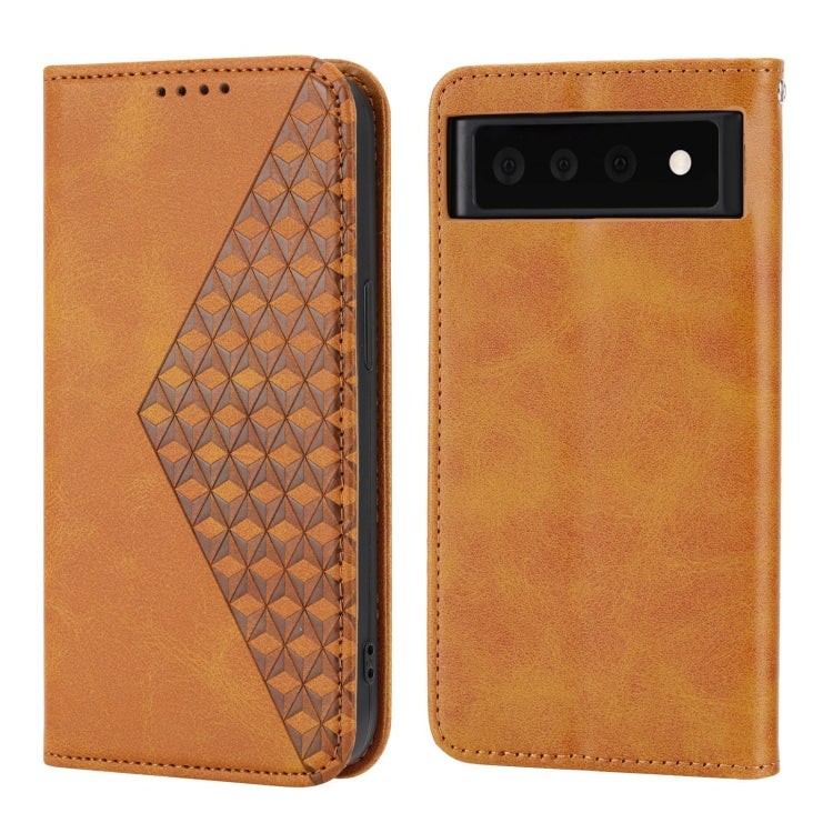 For Google Pixel 6 Cubic Grid Calf Texture Magnetic Closure Leather Phone Case