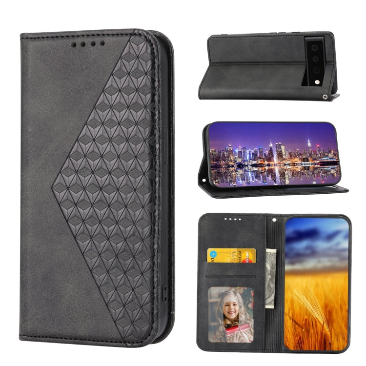 For Google Pixel 6 Pro Cubic Grid Calf Texture Magnetic Closure Leather Phone Case