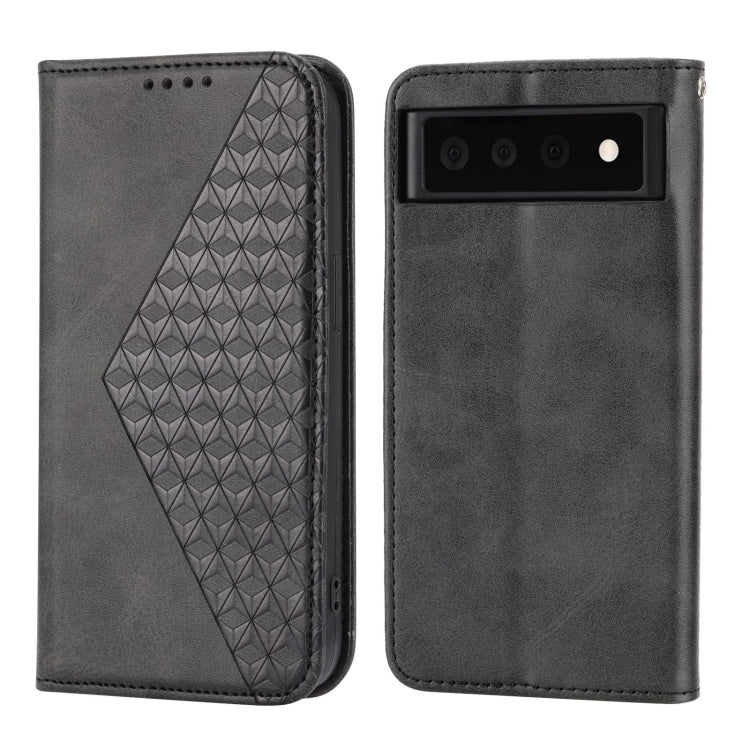 For Google Pixel 6 Pro Cubic Grid Calf Texture Magnetic Closure Leather Phone Case