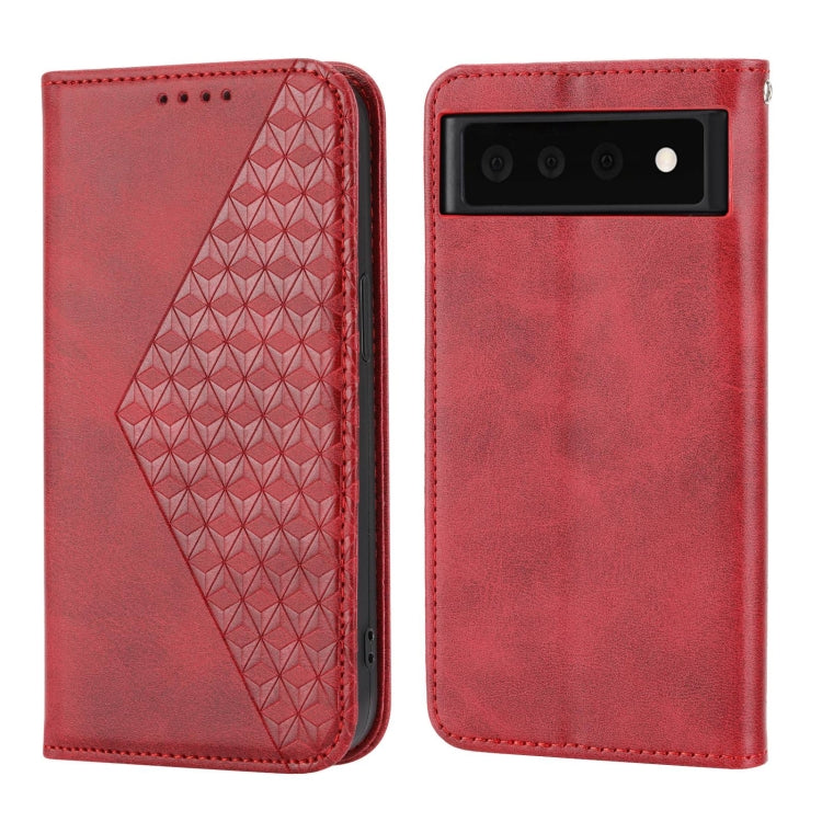 For Google Pixel 6 Pro Cubic Grid Calf Texture Magnetic Closure Leather Phone Case