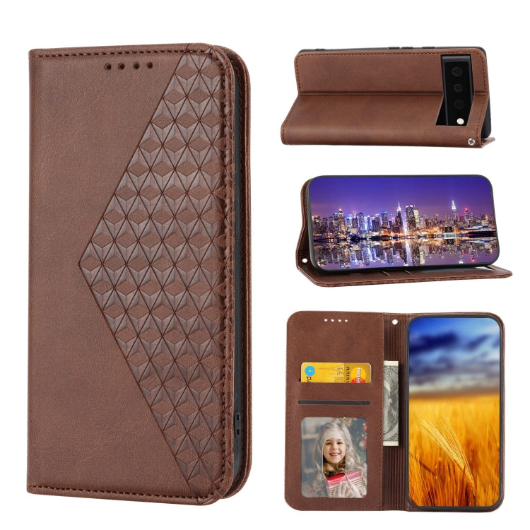 For Google Pixel 6 Pro Cubic Grid Calf Texture Magnetic Closure Leather Phone Case
