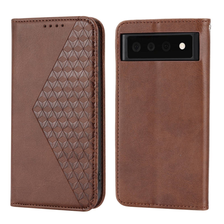For Google Pixel 6 Pro Cubic Grid Calf Texture Magnetic Closure Leather Phone Case