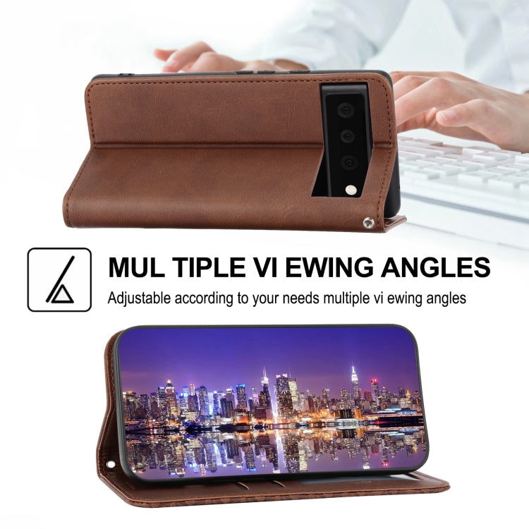 For Google Pixel 6 Pro Cubic Grid Calf Texture Magnetic Closure Leather Phone Case