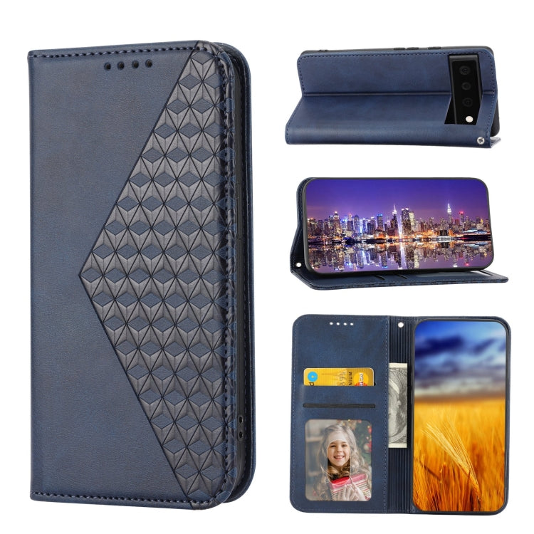 For Google Pixel 6 Pro Cubic Grid Calf Texture Magnetic Closure Leather Phone Case