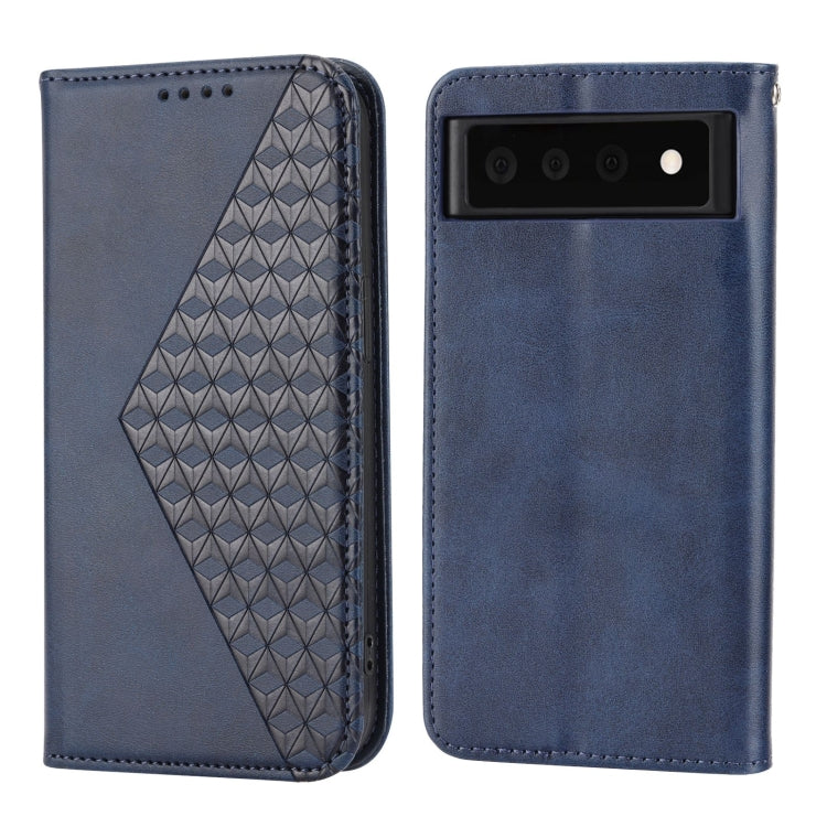 For Google Pixel 6 Pro Cubic Grid Calf Texture Magnetic Closure Leather Phone Case