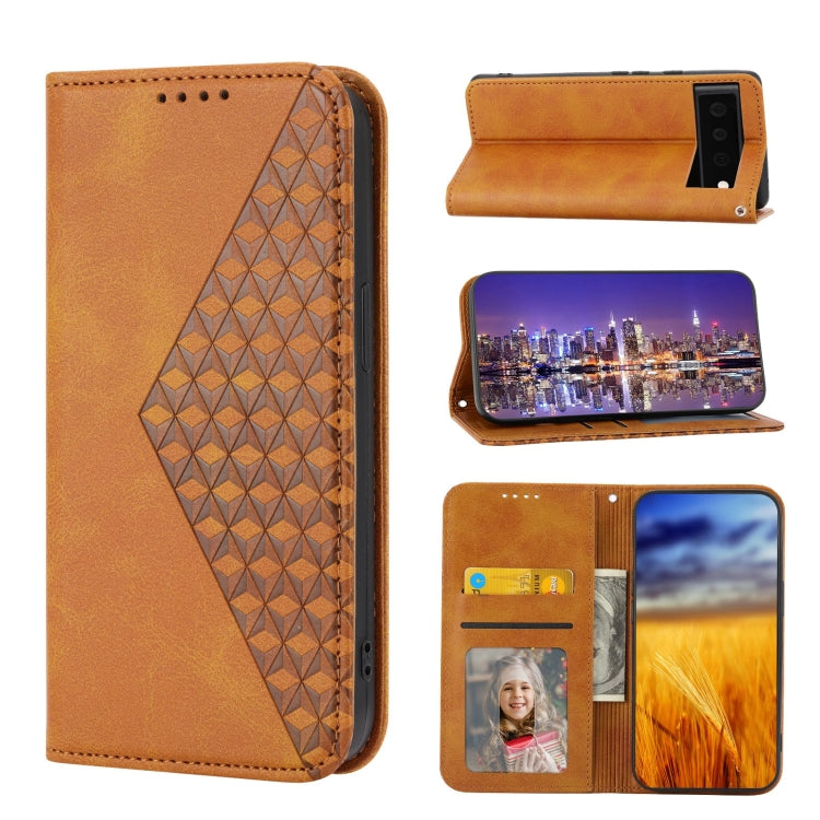 For Google Pixel 6 Pro Cubic Grid Calf Texture Magnetic Closure Leather Phone Case