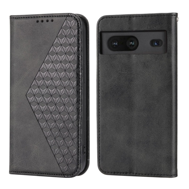 For Google Pixel 6a Cubic Grid Calf Texture Magnetic Closure Leather Phone Case