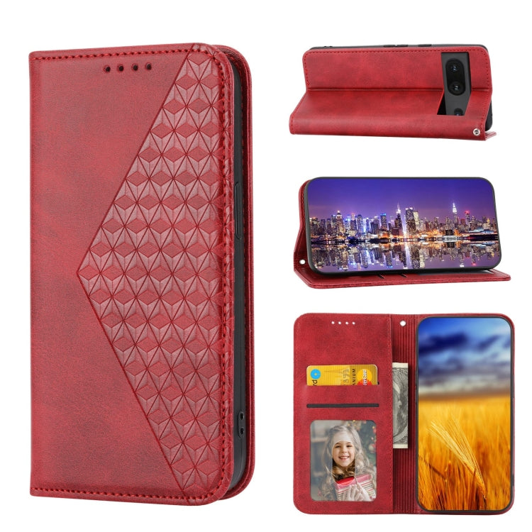 For Google Pixel 6a Cubic Grid Calf Texture Magnetic Closure Leather Phone Case