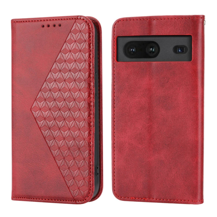 For Google Pixel 6a Cubic Grid Calf Texture Magnetic Closure Leather Phone Case