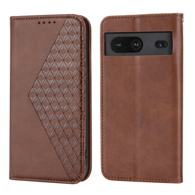 For Google Pixel 6a Cubic Grid Calf Texture Magnetic Closure Leather Phone Case