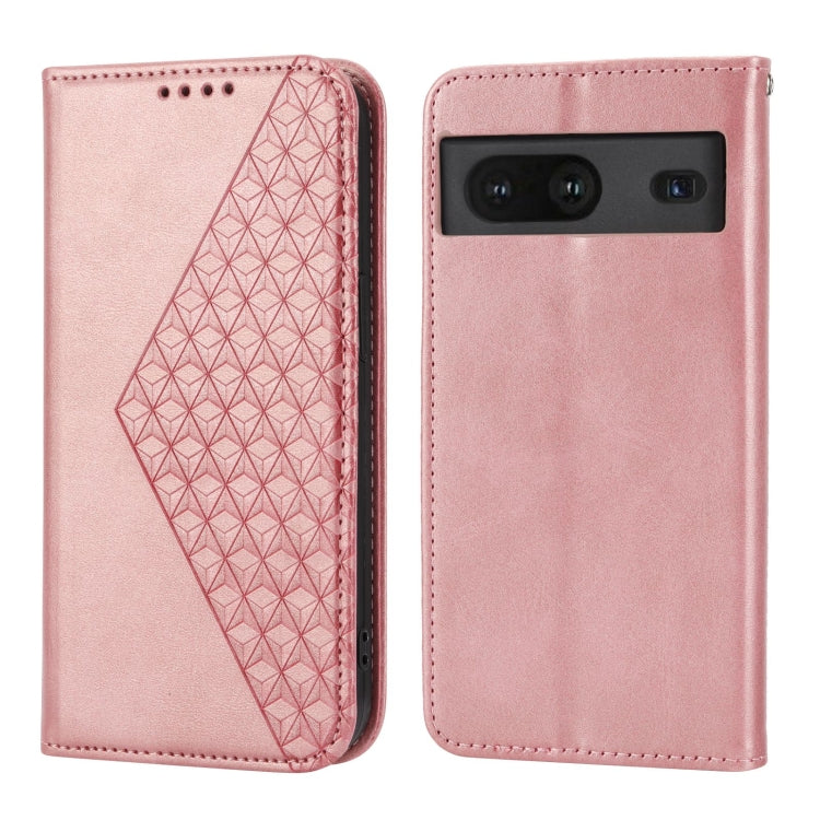 For Google Pixel 6a Cubic Grid Calf Texture Magnetic Closure Leather Phone Case
