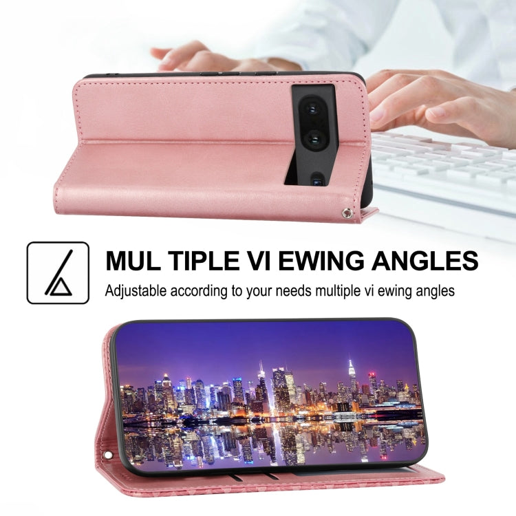 For Google Pixel 6a Cubic Grid Calf Texture Magnetic Closure Leather Phone Case