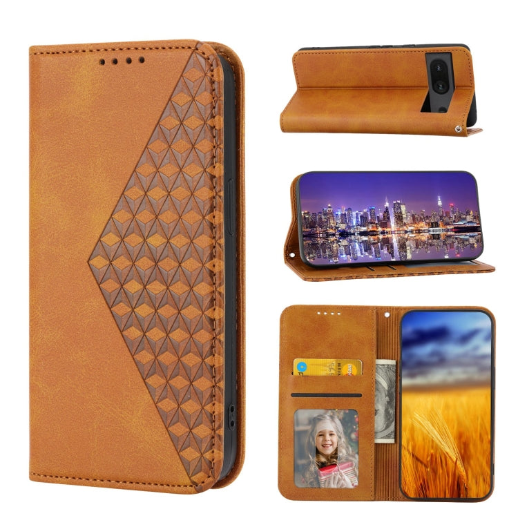 For Google Pixel 6a Cubic Grid Calf Texture Magnetic Closure Leather Phone Case