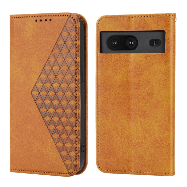 For Google Pixel 6a Cubic Grid Calf Texture Magnetic Closure Leather Phone Case