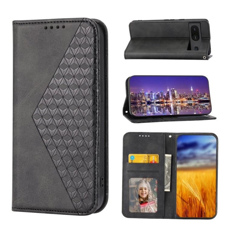 For Google Pixel 7 Cubic Grid Calf Texture Magnetic Closure Leather Phone Case