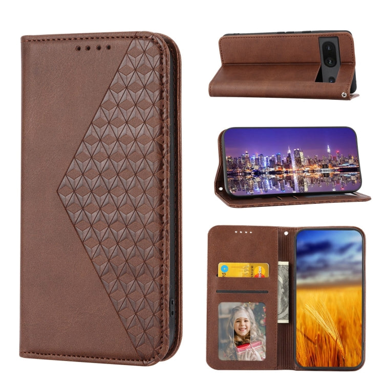 For Google Pixel 7 Cubic Grid Calf Texture Magnetic Closure Leather Phone Case