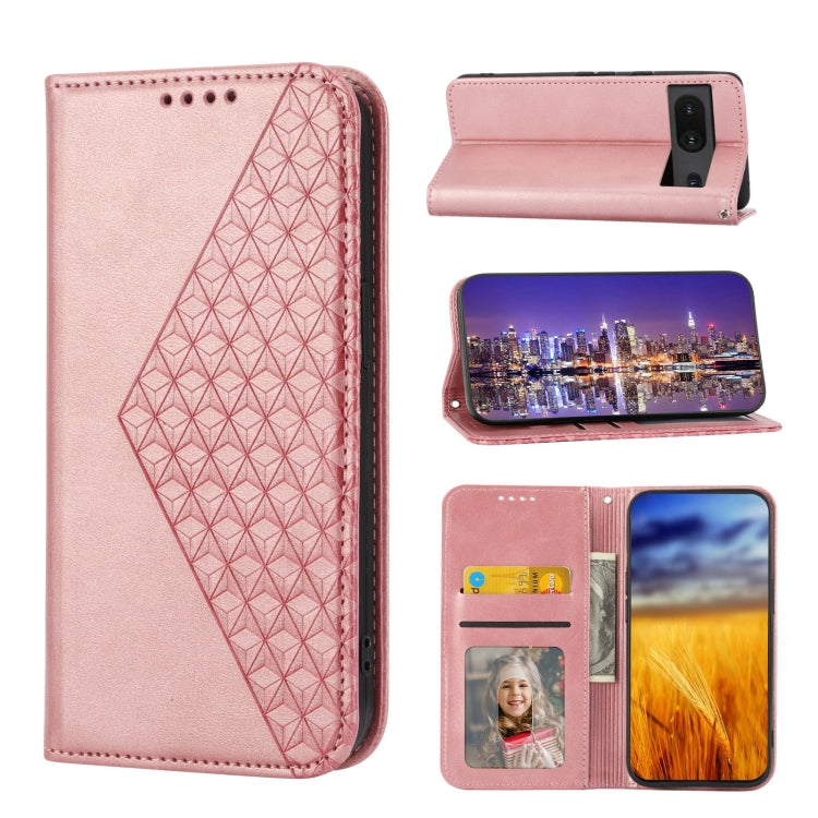 For Google Pixel 7 Cubic Grid Calf Texture Magnetic Closure Leather Phone Case