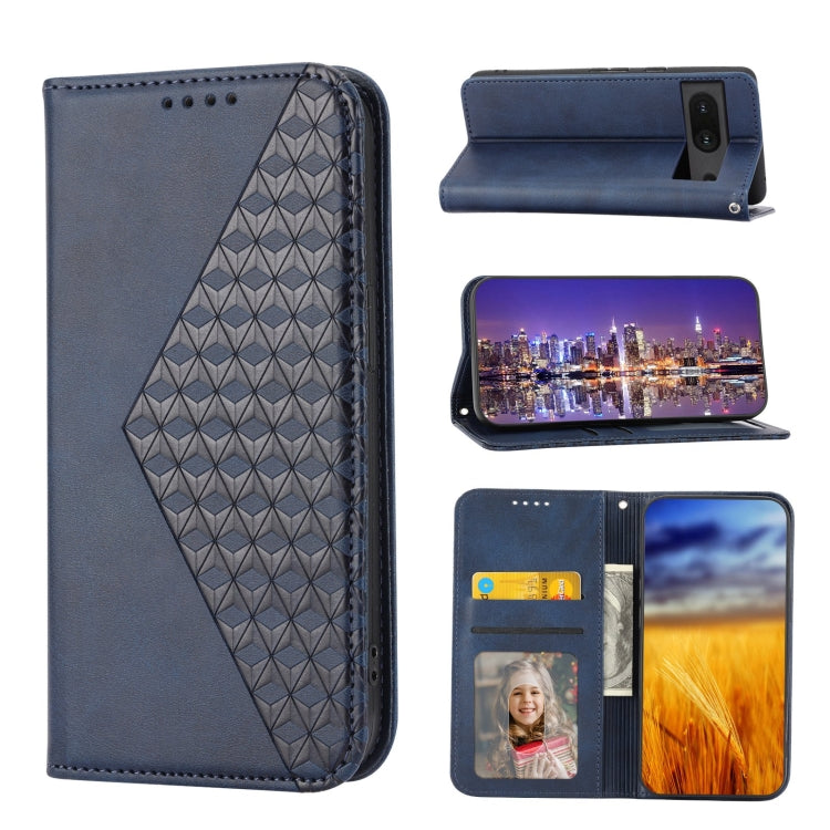 For Google Pixel 7 Cubic Grid Calf Texture Magnetic Closure Leather Phone Case