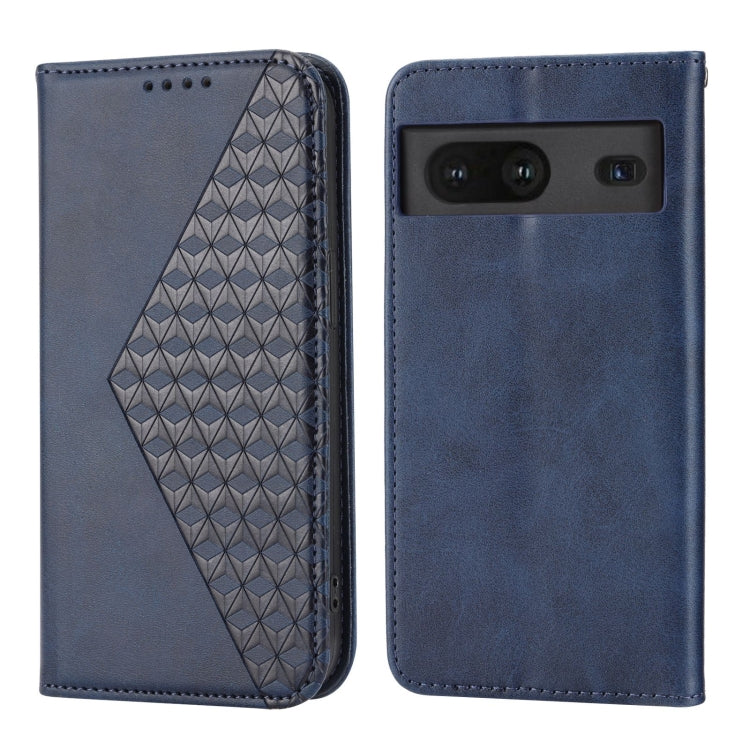 For Google Pixel 7 Cubic Grid Calf Texture Magnetic Closure Leather Phone Case