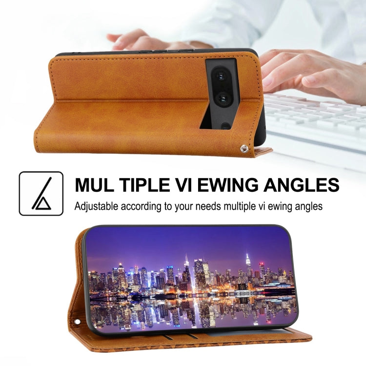 For Google Pixel 7 Cubic Grid Calf Texture Magnetic Closure Leather Phone Case