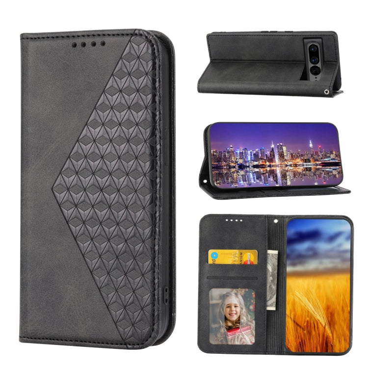 For Google Pixel 7 Pro Cubic Grid Calf Texture Magnetic Closure Leather Phone Case