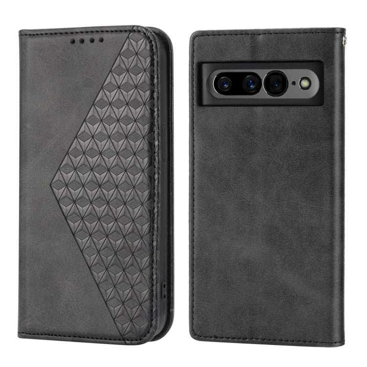 For Google Pixel 7 Pro Cubic Grid Calf Texture Magnetic Closure Leather Phone Case