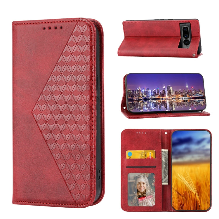 For Google Pixel 7 Pro Cubic Grid Calf Texture Magnetic Closure Leather Phone Case
