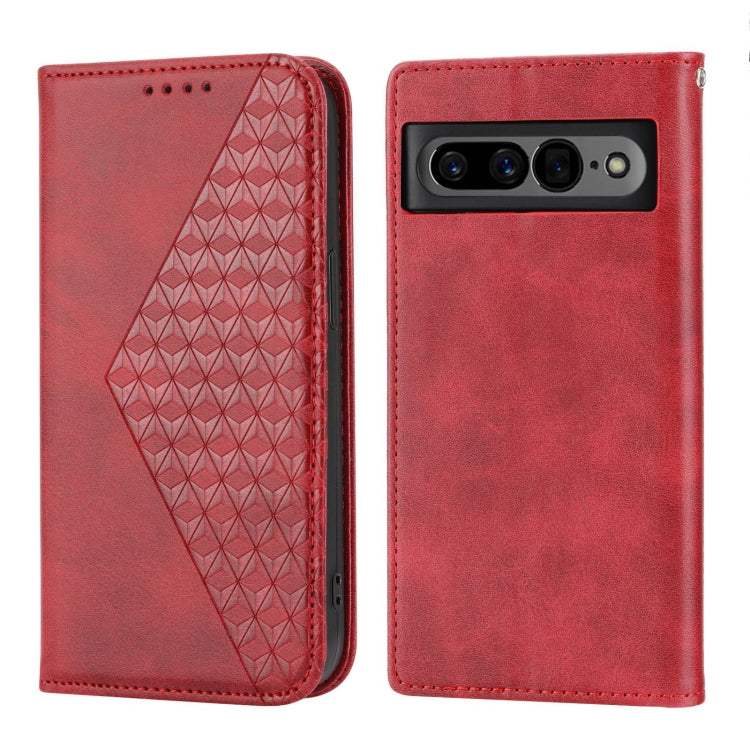 For Google Pixel 7 Pro Cubic Grid Calf Texture Magnetic Closure Leather Phone Case