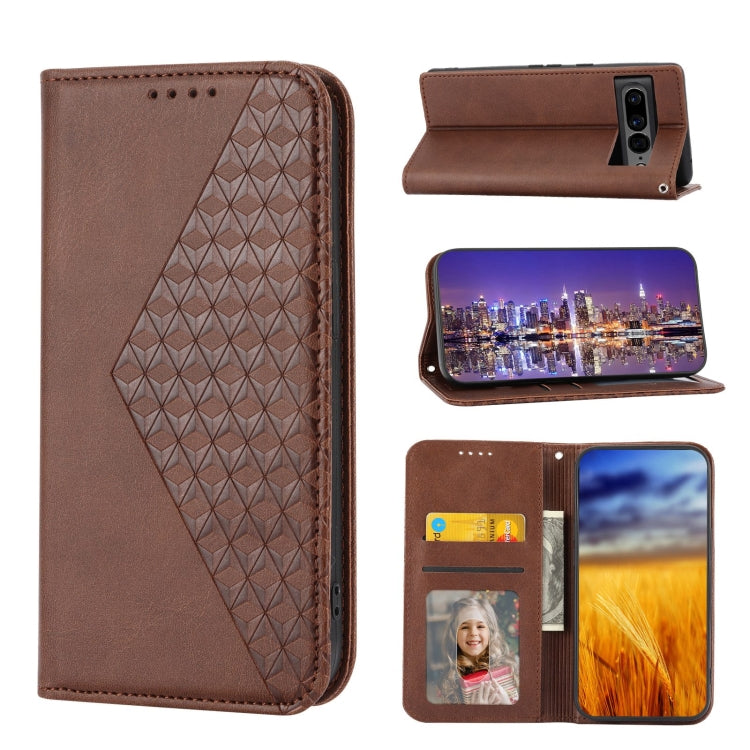 For Google Pixel 7 Pro Cubic Grid Calf Texture Magnetic Closure Leather Phone Case