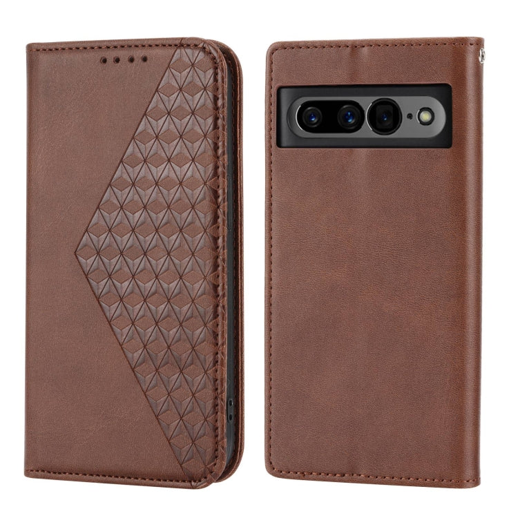 For Google Pixel 7 Pro Cubic Grid Calf Texture Magnetic Closure Leather Phone Case