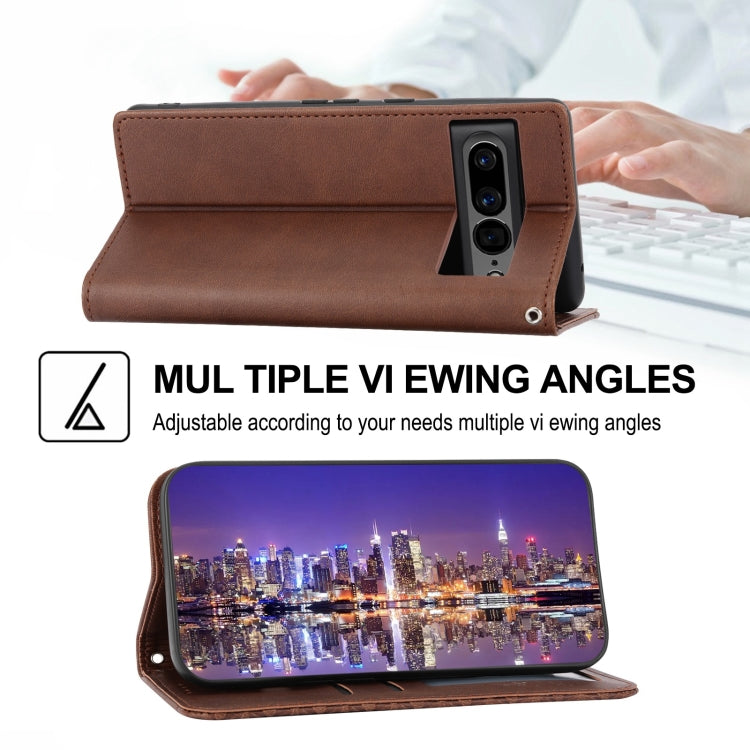 For Google Pixel 7 Pro Cubic Grid Calf Texture Magnetic Closure Leather Phone Case