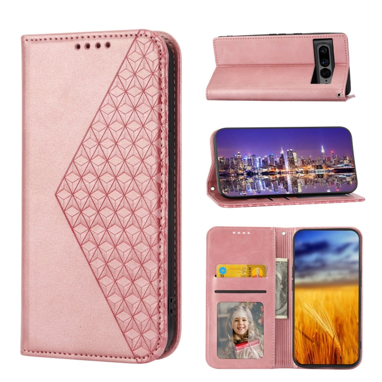 For Google Pixel 7 Pro Cubic Grid Calf Texture Magnetic Closure Leather Phone Case