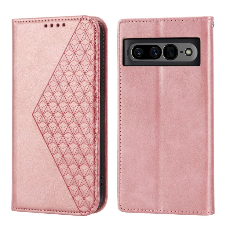 For Google Pixel 7 Pro Cubic Grid Calf Texture Magnetic Closure Leather Phone Case
