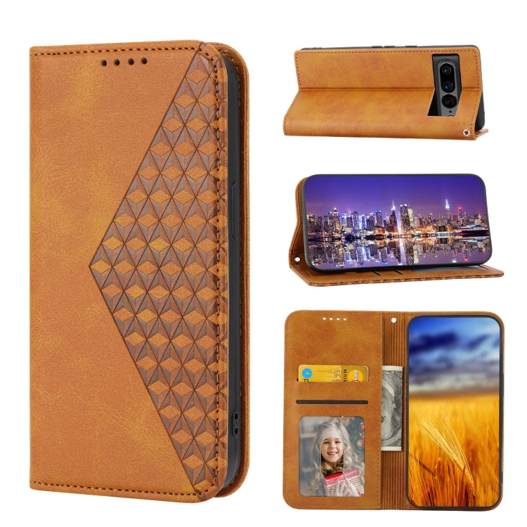 For Google Pixel 7 Pro Cubic Grid Calf Texture Magnetic Closure Leather Phone Case