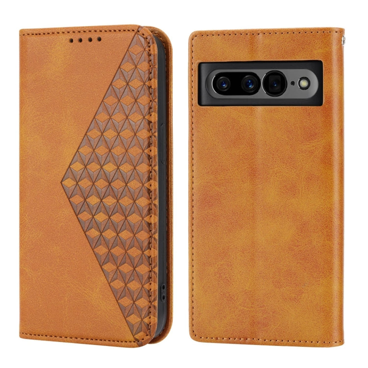 For Google Pixel 7 Pro Cubic Grid Calf Texture Magnetic Closure Leather Phone Case