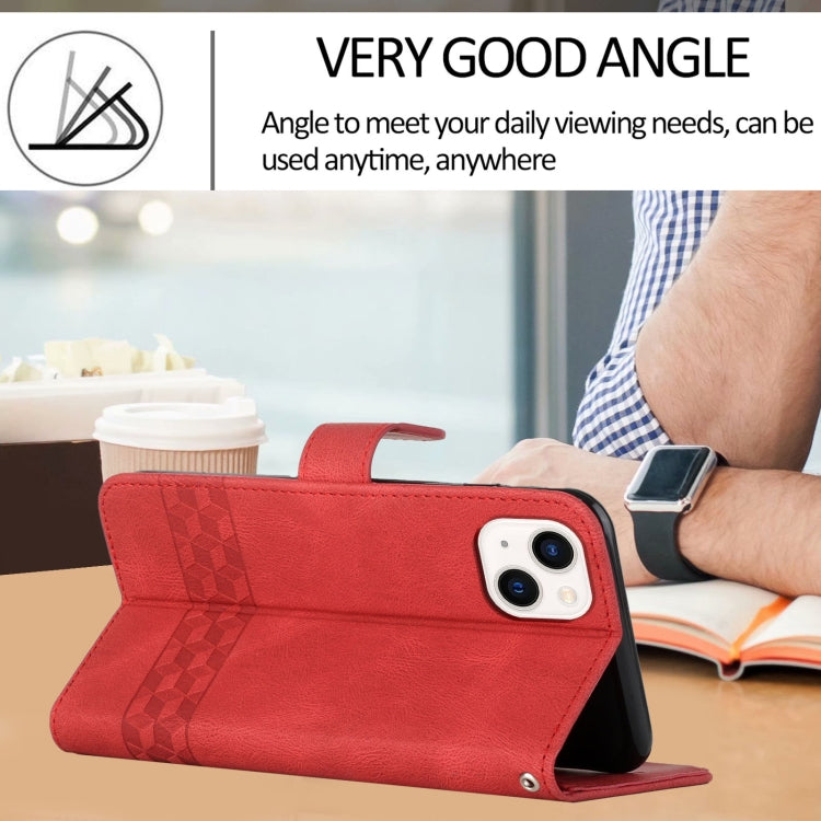 For iPhone 14 Plus Cubic Skin Feel Flip Leather Phone Case