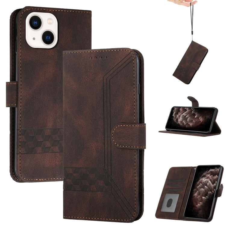 For iPhone 14 Plus Cubic Skin Feel Flip Leather Phone Case