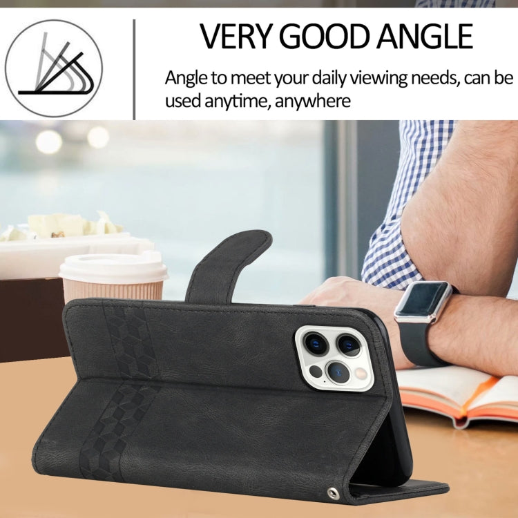 For iPhone 14 Pro Max Cubic Skin Feel Flip Leather Phone Case