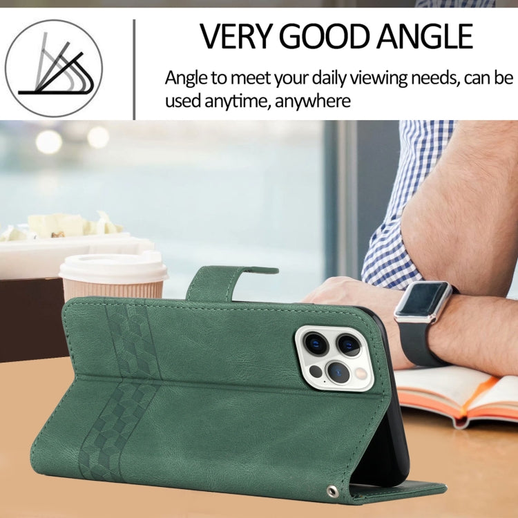 For iPhone 14 Pro Max Cubic Skin Feel Flip Leather Phone Case